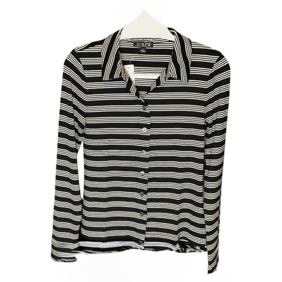 J. Crew Tops - J. Crew Long Sleeve Button Up Top In Stripe Refined Rib S